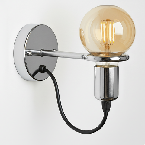 Silver modern wall sconce with Edison bulb – minimalist bathroom or bedroom wall light.