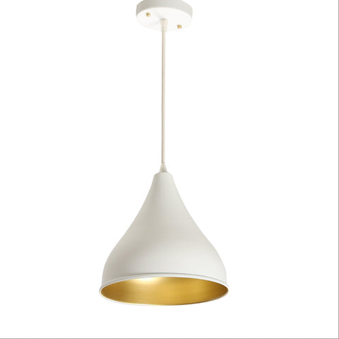A white pendant light with a chrome finish and a matte texture, featuring a single bulb positioned at the top.