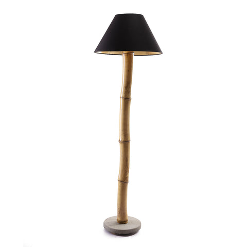 Asia Bamboo Floor Lamp Concrete Base ~ Black Shade